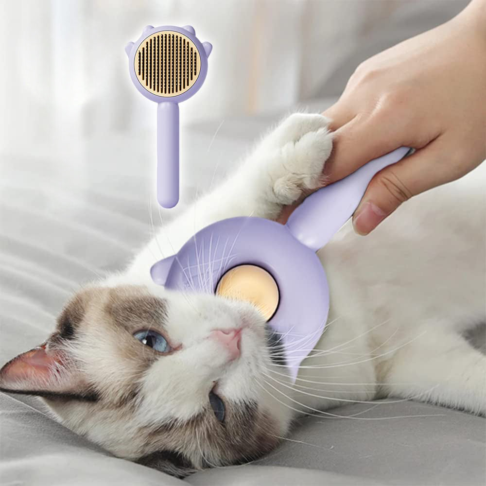 Self-cleaning slicker brush, purple