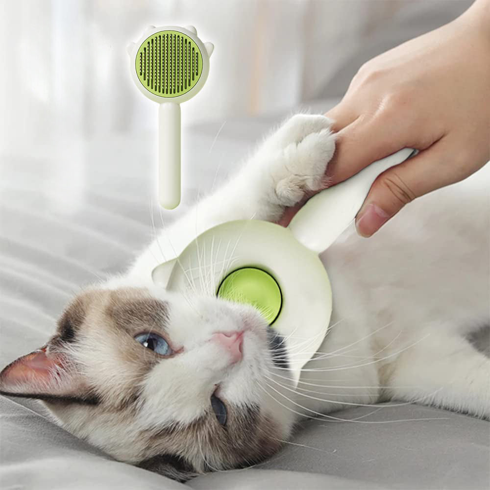 Self-cleaning slicker brush, green