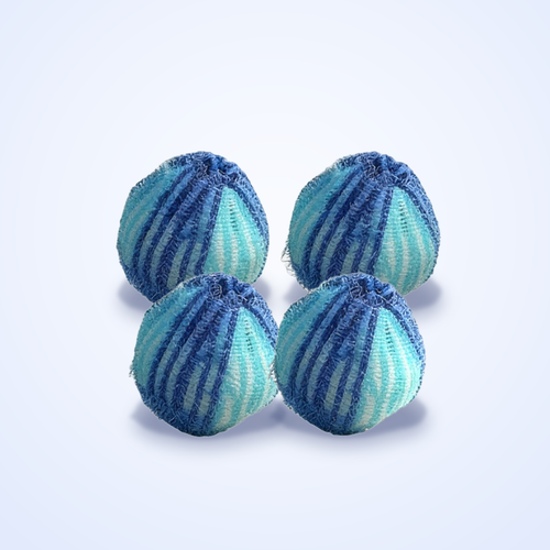 Four blue laundry pet hair catcher balls